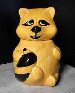 Small Vintage Ceramic Racoon Cookie Jar 7 3/4 inch tall USA - Picture 1 of 10