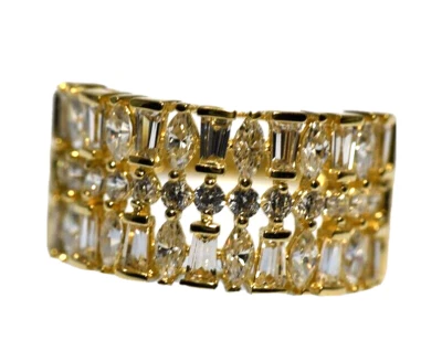 SOLID 14k  Yellow Gold  Wedding Band   Cubic Zirconia  Marquise  Baguette  Round - Image 1 of 4