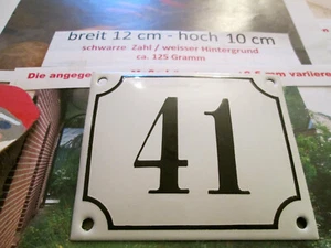 Hausnummer Emaille Nr. 41 schwarze Zahl auf weißem Hintergrund 12 cm x 10 cm  - Picture 1 of 12