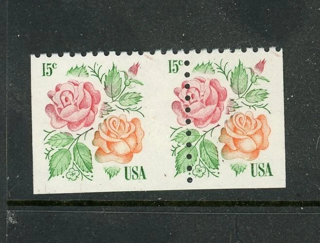USA #1737 Roses MNH Error Perforations are shifted right Left Stamp is HUGE EFO - Image 1 of 1