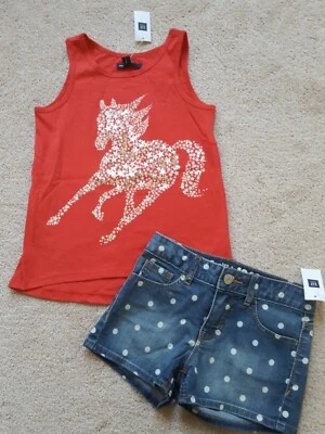 GAP KIDS ROJO BLANCO Y COOL Horse Tank 6-7 Shortie pantalones cortos de mezclilla, 8 ajustados, Foto 1 de 4