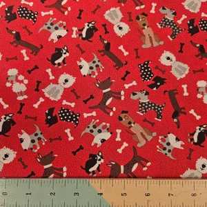 Crafts Fabrics 100% Cotton Dog Toss on Red Cotton Fabric 110cm Wide Fabric - Picture 1 of 1