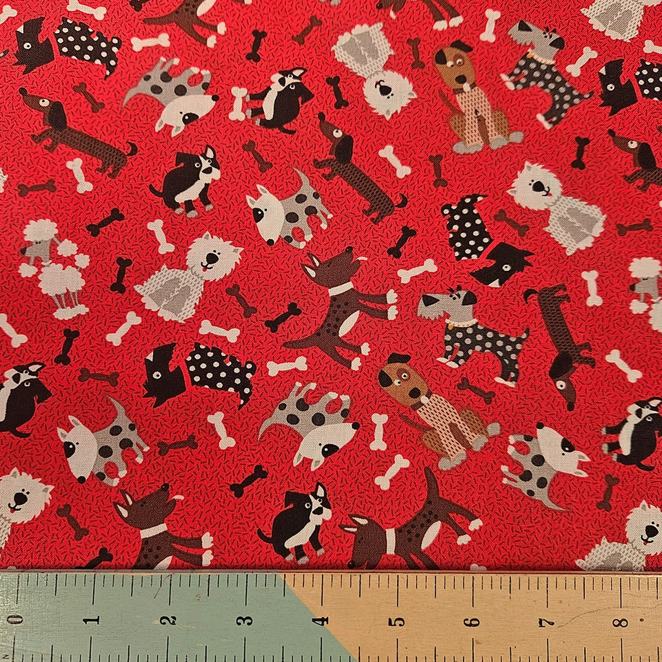 THE CRAFT COTTON CO. Bastelstoffe 100% Baumwolle Hund werfen auf rot Baumwollstoff 110cm breit Stoff