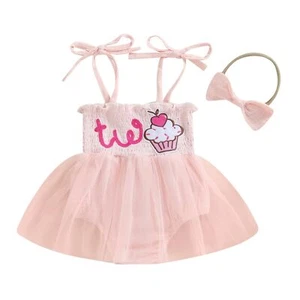 Baby Girl Birthday Outfit Cake Embroidery Tutu Romper Skirt and Headband - Picture 1 of 7