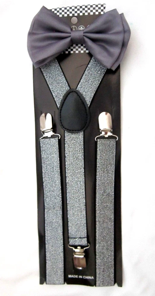 Esmoquin Gris Pre-Atado Correa Pajarita y Gris Plateado Ajustable Tirantes Y-Back - ¡Nuevos! Foto 1 de 1