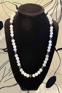 Gift Necklace White Jade Beaded Sterling Silver Hematite Fine Jewelry Beads Sale - Picture 1 of 3