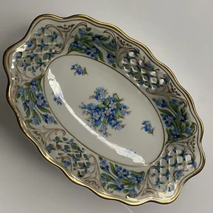 Schumann Bavaria Forget Me Not Bowl Vintage 50’s Pierced Lattice Oval 7.75” EUC - Picture 1 of 22