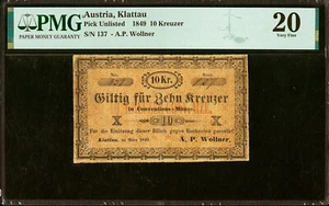 Austria - Klattau 10 incrociatori 1849 A.P. Wollner Very Fine PMG 20 - Foto 1 di 2