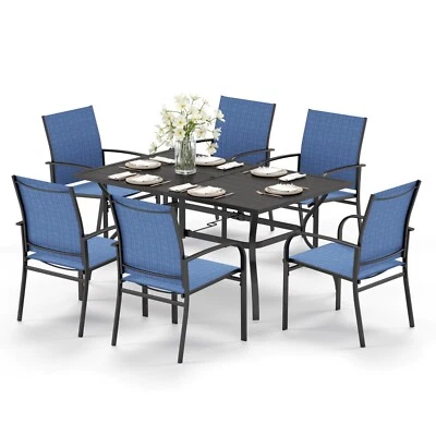 PHI VILLA 7 Piece Patio Dining Furniture Set Outdoor Table Chairs Set Textilene Chairs Set
