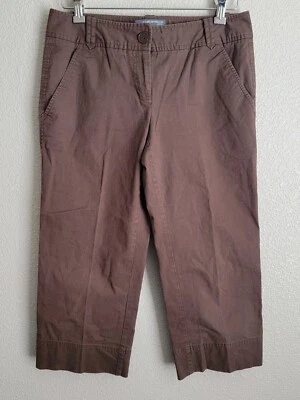hillard & hanson khaki capri pants womens size 4 stretch chino flat front brown - Image 1 of 4