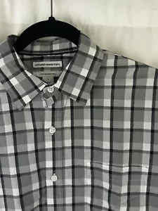 Mens Flannel L Slim Shirt Amazon Essentials Plaid Gray w/ white Long Sleeve New - Picture 1 of 10