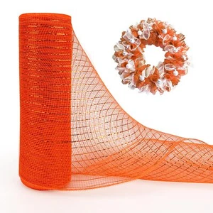 10"x30 Ft Orange Christmas Mesh Ribbon Wide Wired Deco Mesh for Crafts - Picture 1 of 7