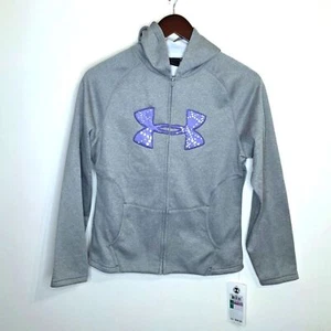 Under Armour Cold Gear Loose Gray Purple Hooded Zippered Jacket Size Youth Large - Picture 1 of 11