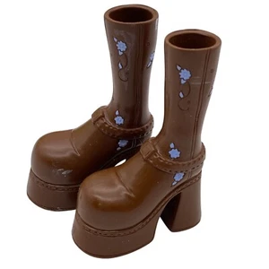 MGA Bratz Doll Boots Original Yasmin Funky Chunky Platforms Brown w Blue Flowers - Picture 1 of 7