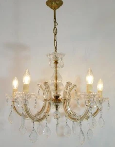 Luscious Vintage French 5 Light Marie Therese Crystal and Glass Chandelier - Picture 1 of 1