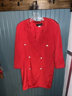 Blazer De Colección Pamela Dennis Talla 4 Rojo Con Cinturón 100% Seda Foto 1 de 4