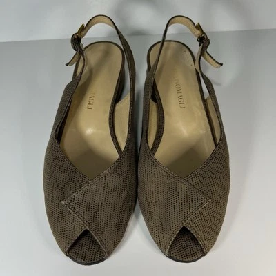 Bruno Magli Women’s 8.5 Brown Suede Wedge Slingback Sandals Italy Luxury - Image 1 of 4