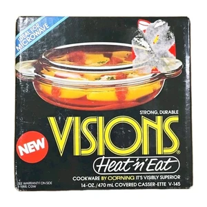 Vintage Corning Visions Heat 'N' Eat bedeckt Kasserolle-ette V-145 14 Unzen Neu versiegelte Box  - Bild 1 von 6