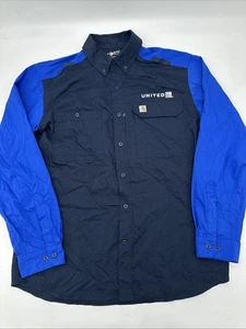 Carhartt United Airlines Navy Blue Uniform Button Long Sleeve Shirt Mens Large L - Picture 1 of 5