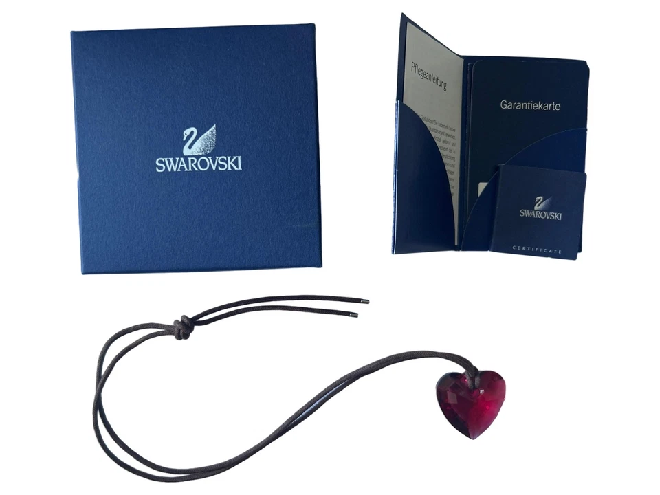 Swarovski Damen Halskette Herz Anhänger Rot Romantisch Strass 80cm - Bild 1 von 4