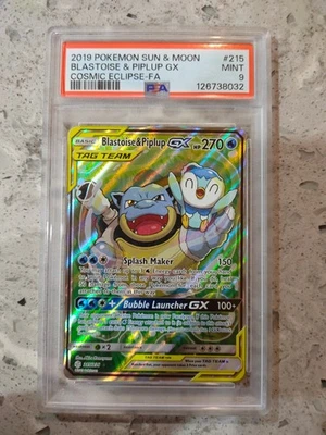Blastoise & Piplup GX 215/236 Cosmic Eclipse Alternate Art SM12 PSA Mint 9 - Image 1 of 4