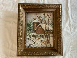 Marco de pintura al óleo de casa de invierno de lienzo de colección 12”x14” FIRMADO - Imagen 1 de 12