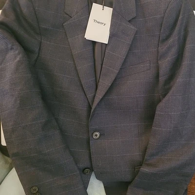 $595 Theory Chambers Navy Blue Tonal Plaid Suit Jacket Blazer Mens Size 36S - Image 1 of 3