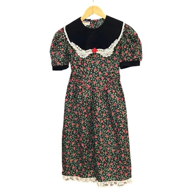 Vintage Emily West Christmas Floral Dress Velvet Yoke Lace Prairie Cottagecore - Image 1 of 4