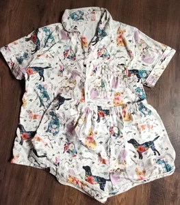 Dog Floral Pajama Shorts Set, New in Package Black Dog Flowers Size L 8/10 - Picture 1 of 8