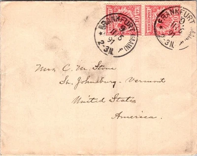 GERMANY 1891 POSTAL HISTORY COVER ADDR USA POSTMARK FRANKFURT - Image 1 of 2