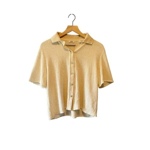 Line@Moda Italy Knit Button Down Short Sleeve Collared Shirt Top Glitter Sz L - Picture 1 of 6