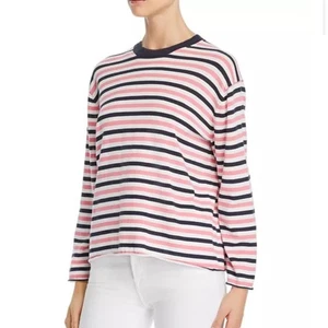 ATM Damen Baumwolle Gestreift Strick Top Navy Rosa Weiß Medium Langarmshirt - Bild 1 von 5