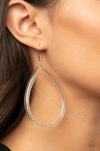 Paparazzi "Just ENCASE You Missed It" Edgy Silver Chain Teardrop Earrings - Picture 1 of 2