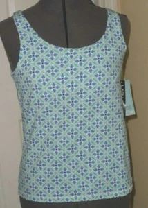 *HILLARD & HANSON KNIT TANK TOP SIZE PM-M-L WHITE BLUE GEOMETRIC STRETCH NWT - Picture 1 of 10