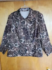 NOTATIONS Woman's 3X Brown Floral Paisley FULL ZIP Jacket Blazer Plus Size ~NICE - Picture 1 of 6