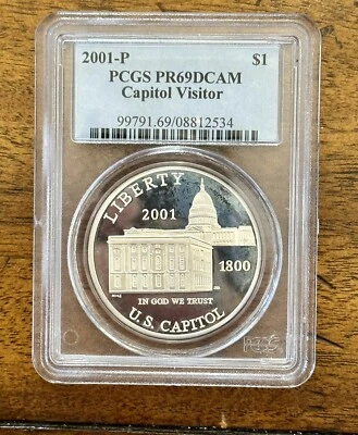 2001-P Capitol Visitor Center Silver Commemorative Dollar PR69DCAM PCGS Proof 69 - Image 1 of 2