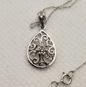 10KT Solid White Gold Diamond Cluster Pendant Necklace 20" 10KT Cable Signed TRG - Picture 1 of 8