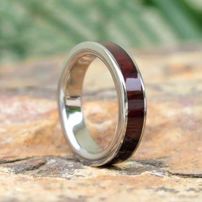 Alianza de anillo de boda de titanio de madera de cocobolo para joyería hawaiana 4 mm #TRC-1001-04  Foto 1 de 4