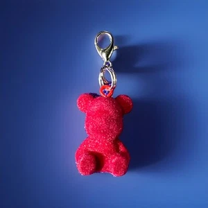 Oso de peluche flocado rojo con clip encanto - tirador de cremallera, complementos de llavero - Imagen 1 de 3