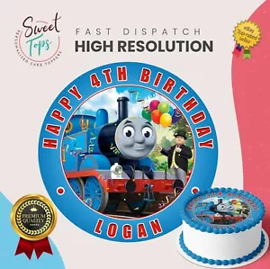 THOMAS THE TANK ENGINE EDIBLE ROUND BIRTHDAY CAKE TOPPER DECORATION PERSONALISED - Picture 1 of 2