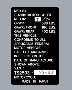 SUZUKI TS250   TS250M  HEADTUBE TAG  / REPRO DECAL - Picture 1 of 1