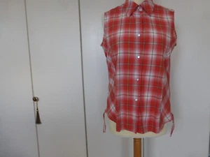 Damen Bluse Cecil sportlich rot weiß kariert zum raffen Druckknöpfe 42 Baumwolle - Bild 1 von 5