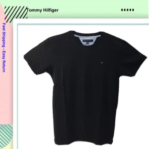 Tommy Hilfiger Men's Crew Neck Flag Organic Cotton T-Shirt, Black, S - Picture 1 of 2