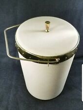Vintage White Plas-Tex Ice Bucket w/ Gold Tone Trim Retro 1960's Made in USA