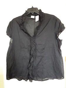No Boundaries Womens Size XXL 19 Junior Blouse Button Front Ruffle Front Black - Picture 1 of 3