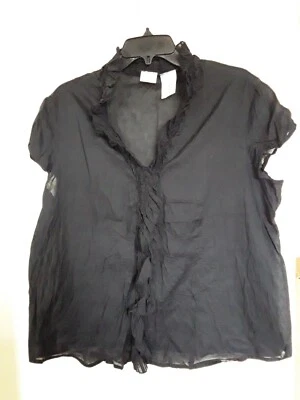 No Boundaries Womens Size XXL 19 Junior Blouse Button Front Ruffle Front Black - Image 1 of 3