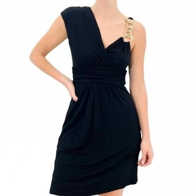 Ronni Nicole Dress Womens 10 Gold Chain Strap V-Neck Cocktail Black NWOT - Image 1 of 4