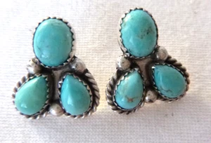 NWT Navajo Maxine Ramirez Kingman Turquoise 1" Earrings 925 Sterling Silver - Picture 1 of 4