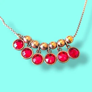 Alex And Ani Rose Gold Over Sterling Silver Red Charm Necklace 19in Signed - Picture 1 of 6