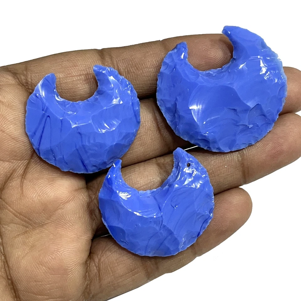Lote de 3 piezas de piedras preciosas de obsidiana azul cristal tallado media luna para hacer joyas Foto 1 de 4